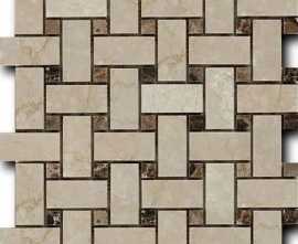 Мозаика Basket Weave Botticino Fiorito/Dark Imperador 1,5х1,5 3х6